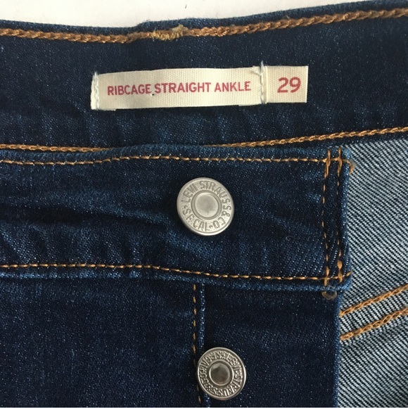 Levi’s Ribcage Straight Ankle Buttonfly Ultra High Rise Destructed Jeans Size 29 - Picture 10 of 16